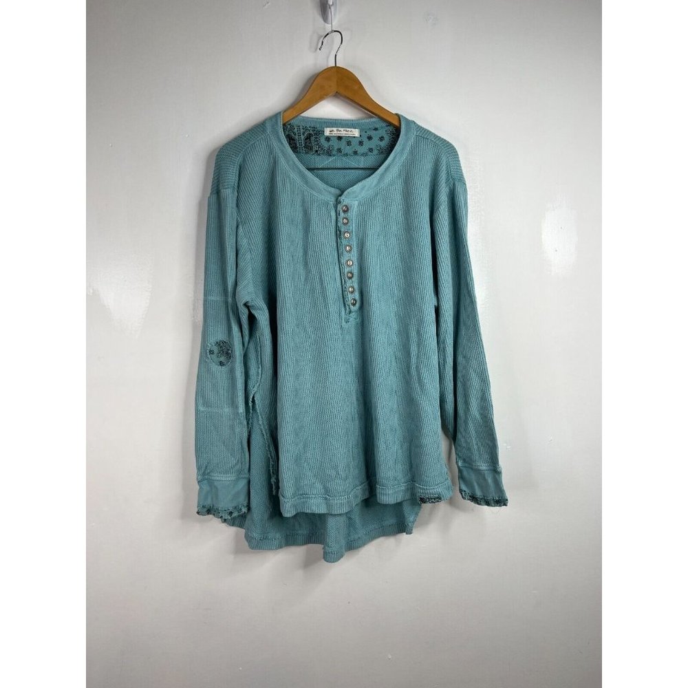 We The Free Blouse Tunic Womens Sz Medium Blue Long Sleeve Top